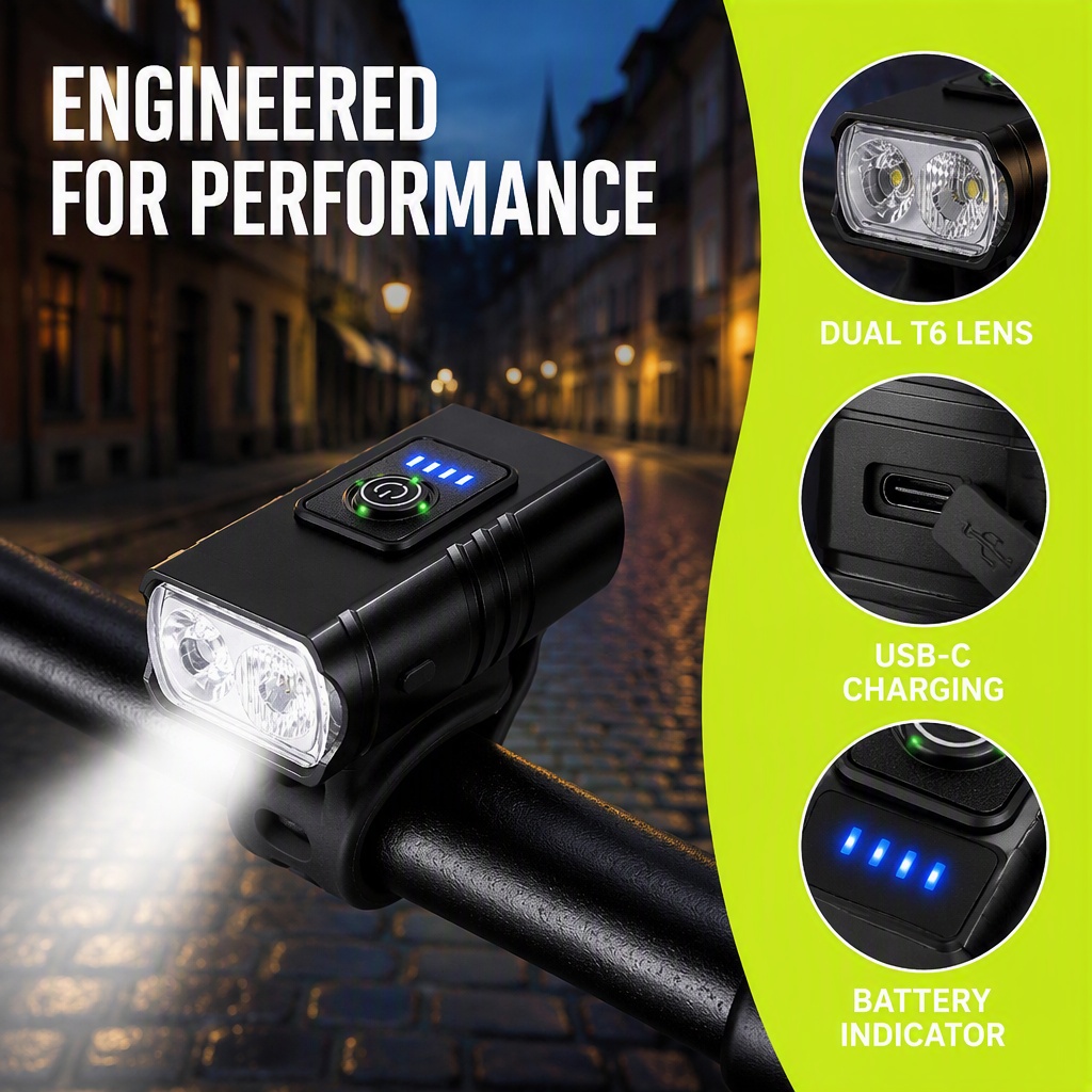Rechargeable Bicycle Headlight 1000 Lumen - Fietslamp USB Oplaadbare LED Fietsvoorlicht 1000
