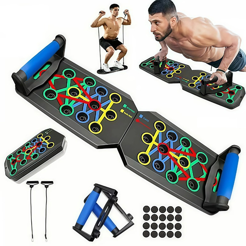 Push Up Board Foldable Multi Function - Opvouwbaar push-up board met weerstandsbanden, multifunctionele