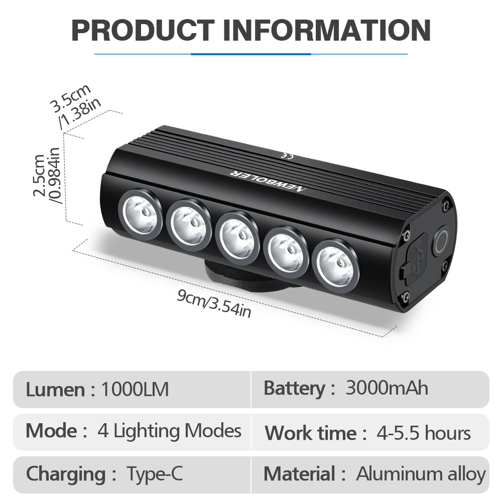 NEWBOLER Fietslicht Voor 1000L - Rechargeable Bicycle Headlight 1000 Lumen recensie en prijs