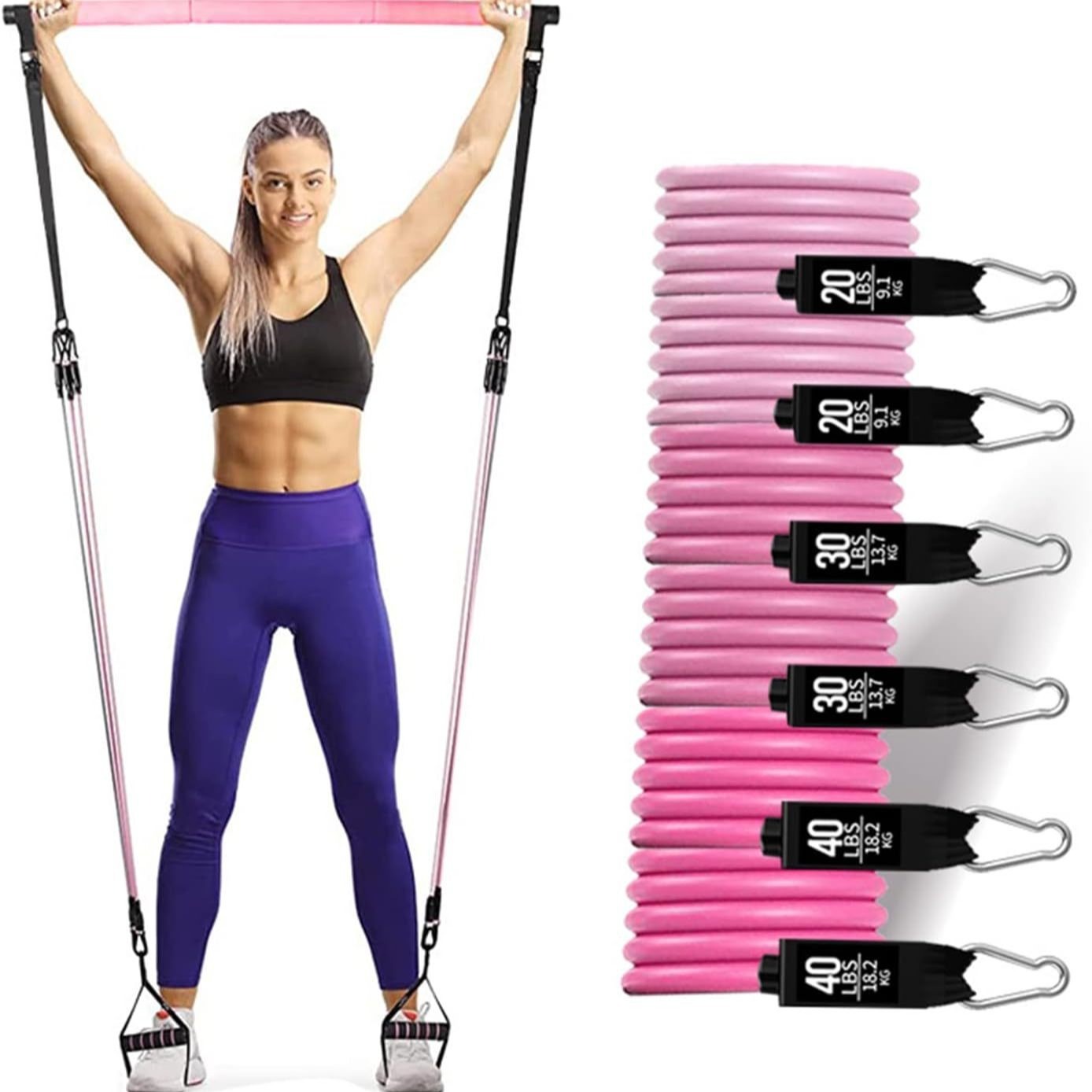 180 lbs weerstandsbanden met v - Pilates Bar Kit With Resistance Bands recensie en prijs